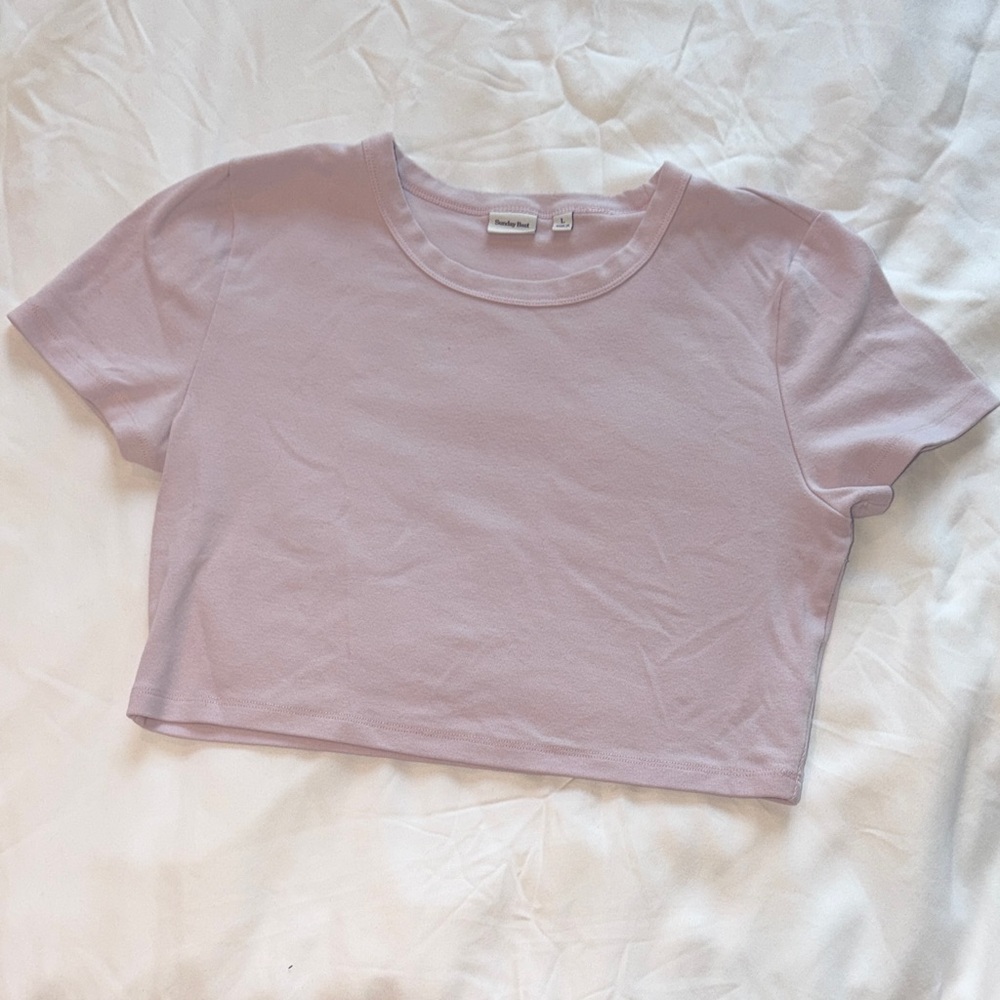 Aritzia Sunday Best Little Ribbed Cropped T Shirt Lilac Bloom - L